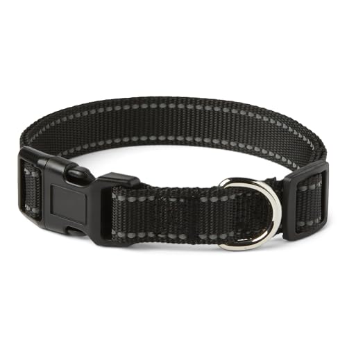 Amazon Basics Reflective Polyester Dog Collar Adjustable Length 15-23.5 1.1 W Quick-Release Buckle for Easy On/Off Medium Black