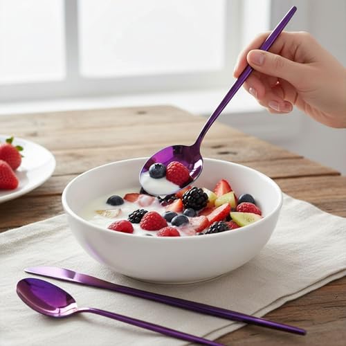 Image of Slim Handle Pink 10 Pcs Stainless Steel Cutlery Set for Dining Table, Dishwasher Safe Glossy Flatware (2 Spoon Set+2 Forks Set+2 Butter Knife+2 Dessert Spoon+ 2 Fruit Fork)