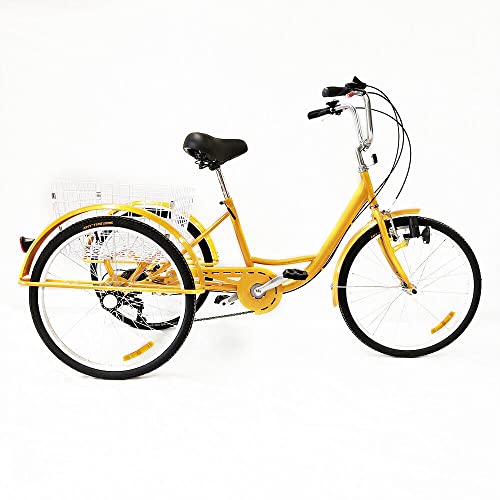 Triciclo de 24 pulgadas para adultos, 6 marchas, bicicleta de ciudad con cesta de la compra, acolchado para sillín de bicicleta, respaldo triciclo, 3 ruedas, para adultos, para paseos al aire libre,
