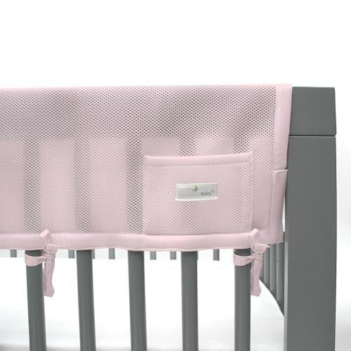 Image of BreathableBaby Breathable Mesh RailGuard Teething Cover - 51 inch Long Panel (1) - Fits Most Full-Size and Does Not Fit Mini Cribs - Use with Coordinating Short Panels - Light Pink