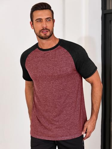 Image of Runcati Mens Casual Slim Fit T Shirts Raglan Short Sleeve Crewneck Baseball Tees Color Block Workout Fashion Shirt
