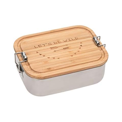 LÄSSIG Kinder Brotdose Edelstahl und Bambus Frühstücksbox nachhaltig Kindergarten Schule/ Lunchbox Adventure Let's be wild Cover