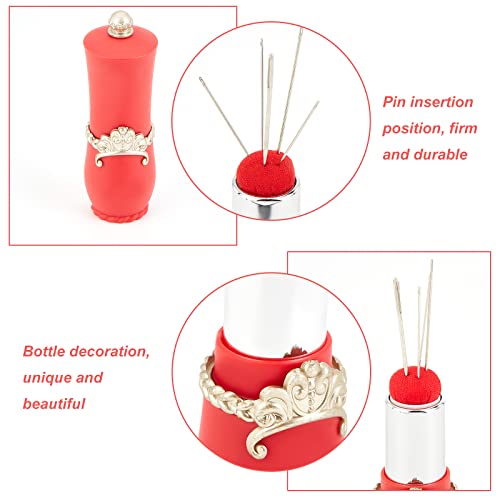 Chgcraft 2 Sets Lipstick Pin Cushion Red Black Pincushion Holder With 10Pcs Sewing Needle Lovely Embroidery Needle Holder For Diy Craft Sewing Tool Accessory #TOP4