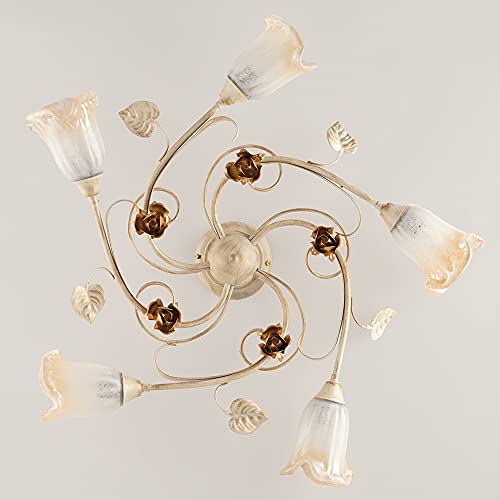 Plafonnier de chambre à coucher en fer forgé et verre ambré pour ambiance cosy