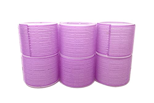 6 PC - Jumbo Self Stick Grip Curlers Plastic Hair Rollers - Great For Long Hair (Purple)