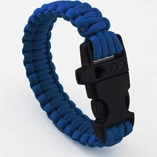 GEO-VERSAND Men's Parachute Cord Bracelet Black 24.5 cm Long Survival Emergency Rope Blue