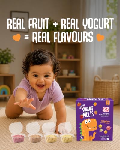 Image of Rorosaur Baby Snacks - Melts with Yogurt and Fruit & Veggie for 7+ Months | Mango, Chickoo, Strawberry, Pumpkin | Finger Food for Toddlers | No Sugars, No Preservatives, No Binders | 4 Variants 5g each