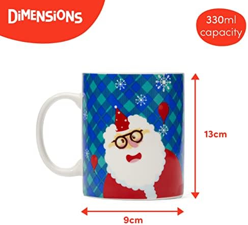 THE TWIDDLERS - 4 Christmas Mugs Different Festive Designs for Xmas Party Gift Set Secret Santa Present - 340 ml