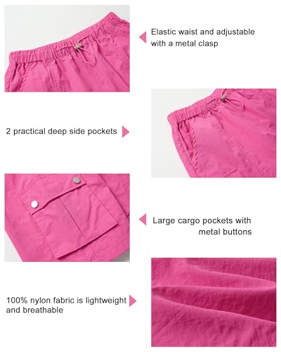 Image of Rolanko Girls Cargo Shorts Lightweight Parachute Short Pants with Pockets Summer Cargo Shorts for Kids Casual Hiking Sports
