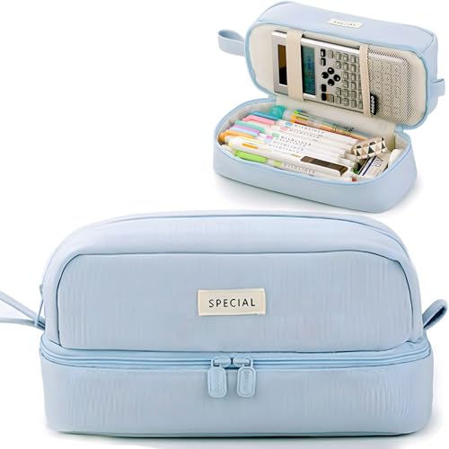Image of MAMUNU Pencil Case Large Capacity, Pencil Case Aesthetic, Pencil Pen Pouch with Zipper Compartments Portable Handle, Pencil Pouch for School Office College Teen Girls Boys Adults Students