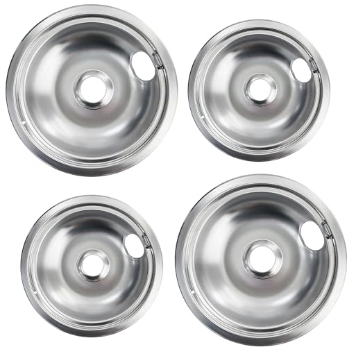 Sutekus Drip Pans Cooktop Porcelain Drip Pans Set Including 2 Pcs 6'' Range Replacement Drip Bowls and 2 Pcs 8 '' Cooktop Replacement Drip Pans for Frigidaire Kenmore