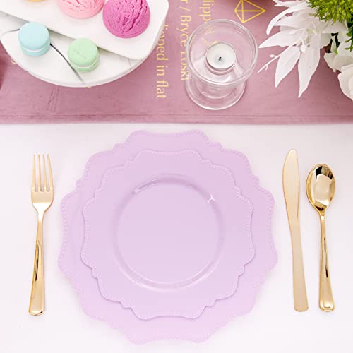 Colosus Disposable Plastic Plates 60Pcs, Lavender Purple Plastic Party Plates, Heavy Duty 30 Dinner Plate 10.5” And 30 Salad/Dessert Plate 8.25” #TOP3