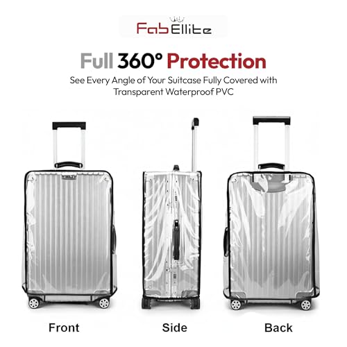 Image of FAB ELLITE Suitcase Cover Medium Size | Pack of 3 Trolly Bag Covers with Zippered Clear PVC Suitcase Covers Protectors for 20, 24 & 28 Inch Luggage | Waterproof, Scratchproof & Dust-Resistant