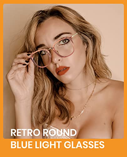 Cyxus Óculos de luz azul para mulheres, óculos de bloqueio de luz azul para mulheres, óculos redondo