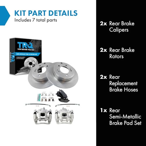Image of TRQ Rear Brake Pad and Rotor Set Semi Metallic Rotors Calipers Hoses