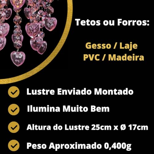 Lustre Plafon Decoração de Festa Infantil Tema Corações Rosa Decorar Quarto de Menina 17x25cm