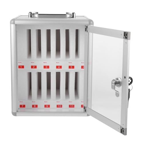 Image of Cell Phone Storage Box 12-60 Slot Mobile Phone Storage Cabinet Aluminum Alloy Phone Lock Box Wall Mounted for School Factory Company(Silver-A,12)