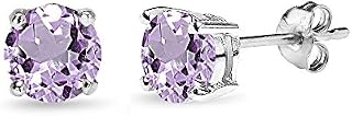 Sterling Silver Amethyst 6mm Round-Cut Prong-set Solitaire Stud Earrings