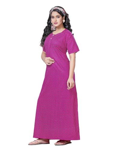 Image of Keyocean Women's Cotton Printed Maxi Nighty, Full Length Night Gown for Women, Comfortable Night Gown and Sleepwear, Free Size, Pack of 2