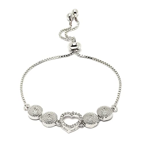 Image of ZENEME Set of 2 Rhodium-Plated Silver Toned American Diamond Bracelet Combo for Women & Girls Adjustable Designer CZ Tennis Bracelets