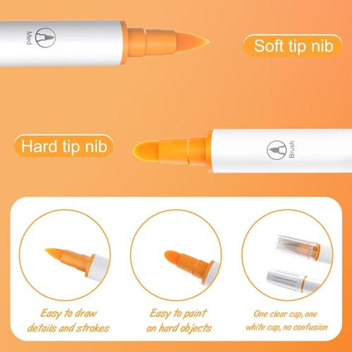 Acrylic Paint Marker Pens 24pcs, Dual Tip Pens With Soft and Hard Tips, Fine Point Acrylic Paint Markers for Wood, Canvas, Stone, Rock Painting, Glass, Ceramic Surfaces, DIY - Thumbnail 4