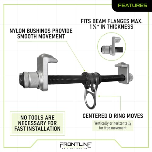 Image of Frontline ST18AH Aluminum I-Beam Slider Anchor | Aluminum material makes the I-beam anchor extremely lightweight | No tools necessary to install | Meets or exceeds ANSI & OSHA