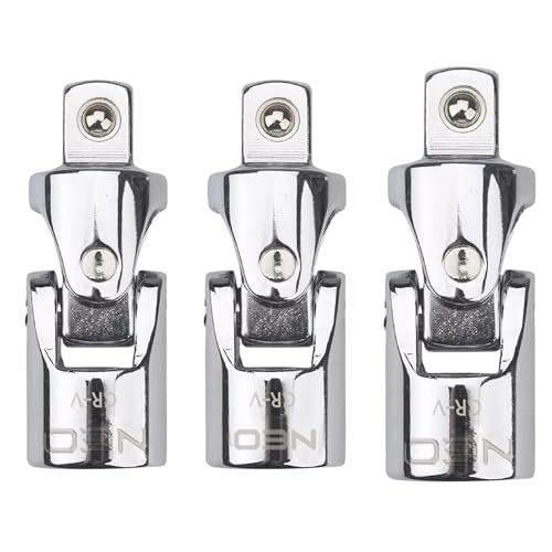 NEO TOOLS Lot de 3 joints de cardan en acier CrV - 1/4, 3/8, 1/2 - Adaptateur de traitement