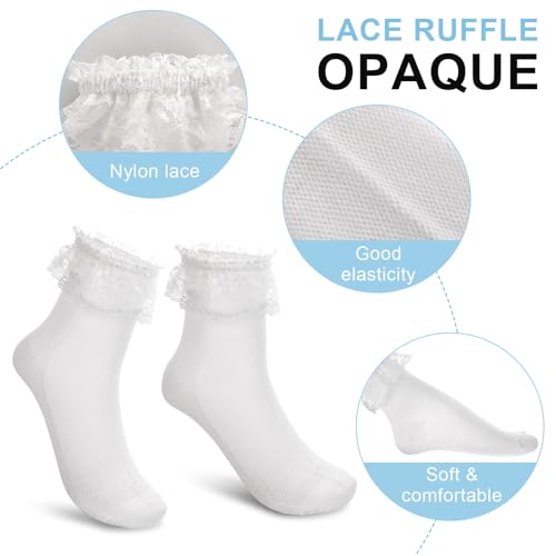 Image of ElevateTech 3 Pairs of Women Ruffle Socks Ankle Socks Breathable Cool Frilly Lace Sock Cotton Non-Slip Elasticity Uniform Cute Clothes Prom Party Accessories Gifts (White)
