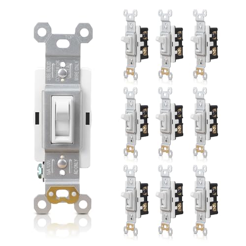 TOPELER 3-Way Toggle Light Switch,15 Amp, 120 Volt, Toggle Framed AC Quiet Switch, Self-Grounding, Residential & Commercial Grade, Quickwire Push-in & Side Wired, White, 10 Pack
