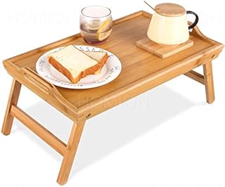 Wooden Breakfast in Bed Tray, 50 x 30 x 23 cm Serving Lap Tray With Folding Legs And Handles, Natural