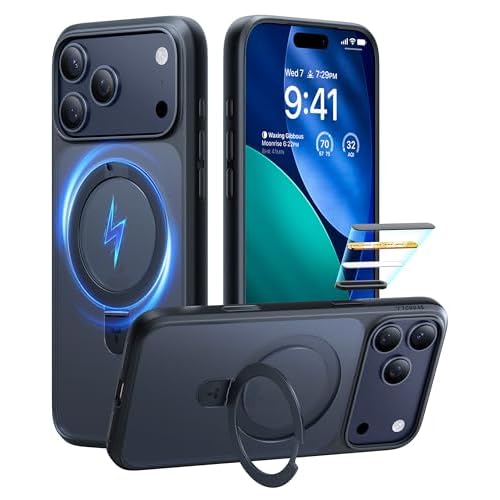 TORRAS Ostand Magnetic for iPhone 17 Pro Max Case, Fit for MagSafe, Sturdy Stand, Military Grade Drop Tested, Camera Control, Translucent Slim Soft Edge Case for iPhone 17 Pro Max 6.9", Blac