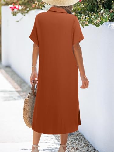 Image of Zeagoo Women Dresses Summer Casual Short Sleeve Button Down Shirt Dresses 2026 Beach Cover Up with Pockets