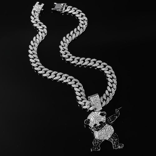 Cuban Pendant Necklace, Miami Ice Out Chain Necklace, Animal Pendant Hip-Hop Jewelry for Men Women, 20inch2