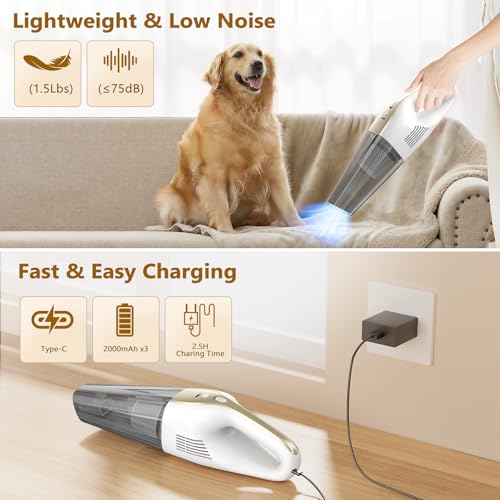 Aspirapolvere Portatile Senza Fili 9500Pa Con Batteria 6000Mah E Filtro Hepa Lavabile, Secco/Umido Per Auto, Peli Animali E Materassi, Luce Led, Autonomia Fino A 30 Min - 5