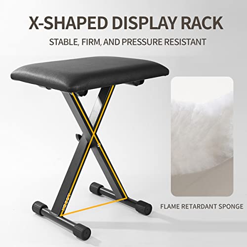 AODSK Keyboard Bench X-Style Cushion Padded,Piano Bench Adjustable Collapsible Stool Chair Seat,Flame Retardant Cotton,Non-Skid Design