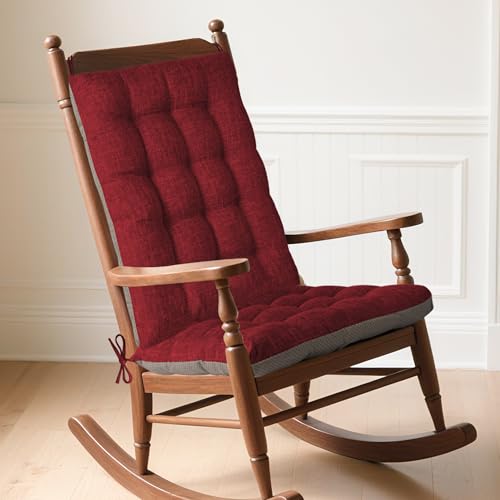 MineCozy Rocking Chair Cushion Indoor Extra Large Rocking Chair Pads High Back Non Slip Textured Seat and Back Cushion Set with Ties for Wooden Rocker 1 Pack 20x20 Inch Burgundy