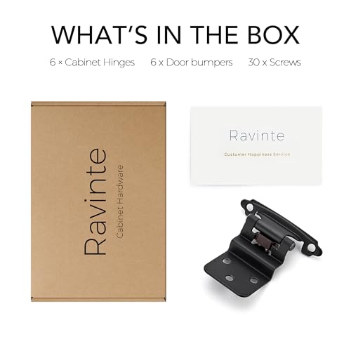 Image of Ravinte 6 Packs (3 Pairs) 3 /8 inch Inset Matte Black Cabinet Hinge,Self Closing Hinges for Kitchen /Bathroom /Furniture Cabinets & Doors,Decorative Cabinet Hardware Kitchen Cabinet Hinges with Door Bumper