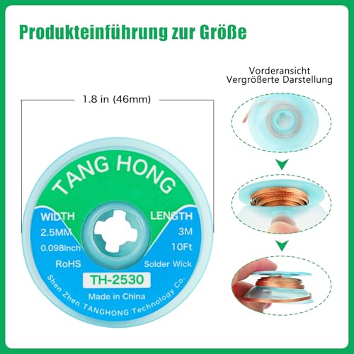 TANG HONG TH-336 Flussmittel Löten,100g No-Clean Bleifreies Kolophonium Flussmittel(1 Stück)2.5MM/3M Entlötlitze(1 Stück) Geeignet Für Handy-Lötungen,BGA,Haushaltsgerätereparaturen