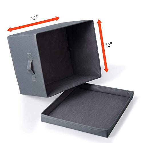 SEMAXE Foldable Fabric Storage Box with Lid, Decorative Linen Filing & Storage Office Box | Letter/Legal | Charcoal | (Gray, 2 Pack)