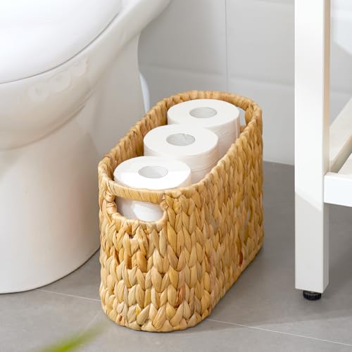 Soporte de mimbre de jacinto de agua para 6 rollos con asas fuertes 3