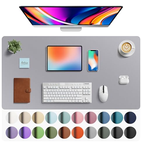 Image of Aothia Faux Leather Desk Mat - Large Mouse Pad, Non-Slip PU Leather Blotter, Waterproof Writing Surface for Office and Home (Light Grey, 40 inch x 24 inch)