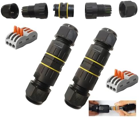 CESFONJER Junction Box Outdoor Waterproof IP68 3 - Way Line M25 Cable Connector Wire Range 6-11mm Power Cord External Sleeve Coupler Protection Box (2 PCS)