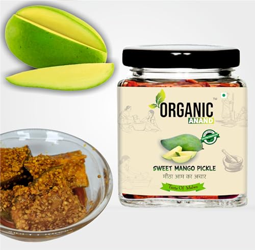 Image of Organic Anand Pure & Natural Less Sweet Mango Pickle (Mitha Aam ka achar) Jaggery Mango Pickle, Homemade Achar, No Artificial Preservatives & Colors (250Gm)