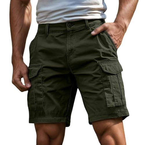 Pantalones Cortos Cargo Hombre Shorts Verano Casual Moda Color Sólido Retro Pantalón con Bolsillos de Trabajo Pantalón de Algodón Pantalones Cortos Hombre (Army Green-E, XXL)