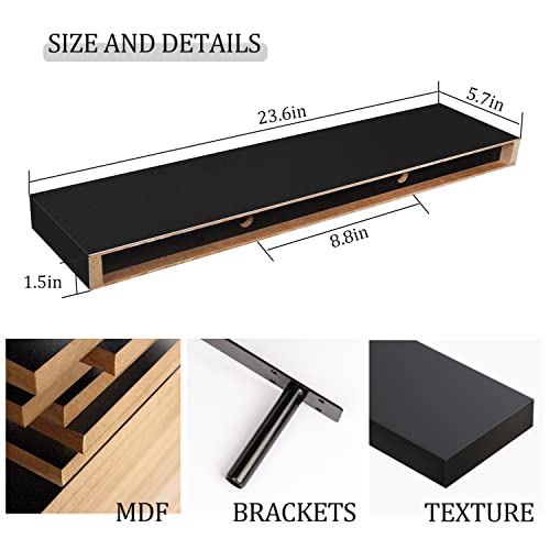 Bameos Floating Shelf ,Wall Shelf,Decor Wall Mounted Shelves ,Hanging Shelf Set L24Xw6 For Bathroom Kitchen Living ,Kitchen,Room Bedroom Storage,Black #TOP2