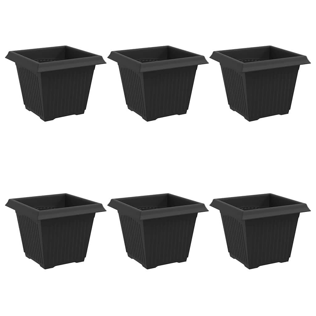 Kwadratowa doniczka na kwiaty 6 sztuk Czarny 20 x 20 x 16 cm plastikowa donica z otworami drenażowymi do wnętrz i na zewnątrz nowoczesny design z zawijaną krawędzią zestaw 6 doniczek