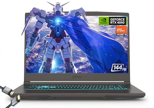 msi Thin 15.6 inch 144Hz FHD Thin Bezel IPS Gaming Laptop, AMD Ryzen 5 7535HS, NVIDIA GeForce RTX 4060 -Window 11, w/HDMI Cable (2025) (32GB RAM | 1TB PCIe SSD) by msi - Used condition - US$1001.88