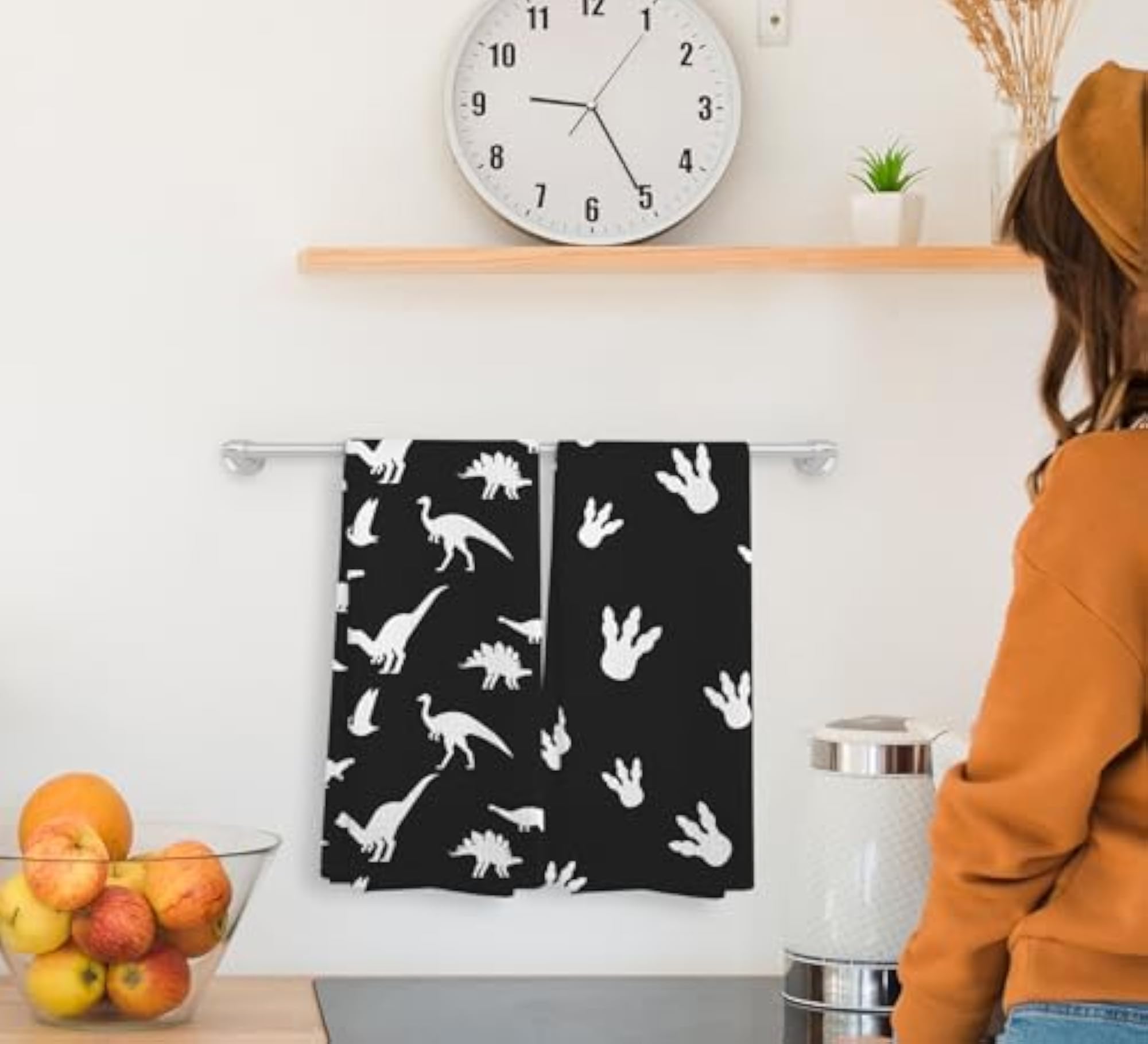 Black and White Dinosaur Kitchen Towels Set of 2