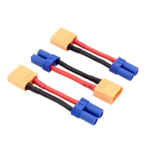 3 Adaptadores de Conector EC5 Hembra a XT90 Macho 12awg 5cm miniatura 1