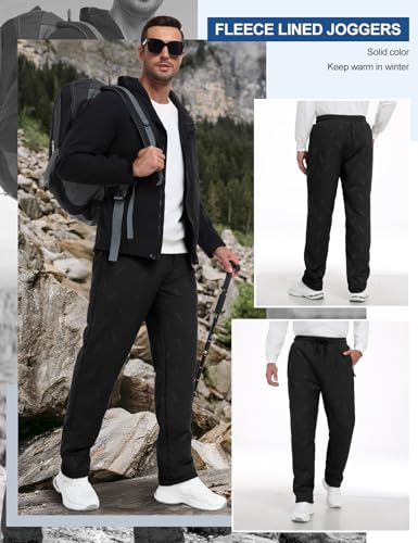 TOMEEK Jogginghose Herren Thermo Jogginghose Winter Fleece Gefüttert Trainingshose Lang Warme Sweatpants Winddichte Hose mit Kordelzug Taschen Sporthose Thermohose(Schwarz,M)
